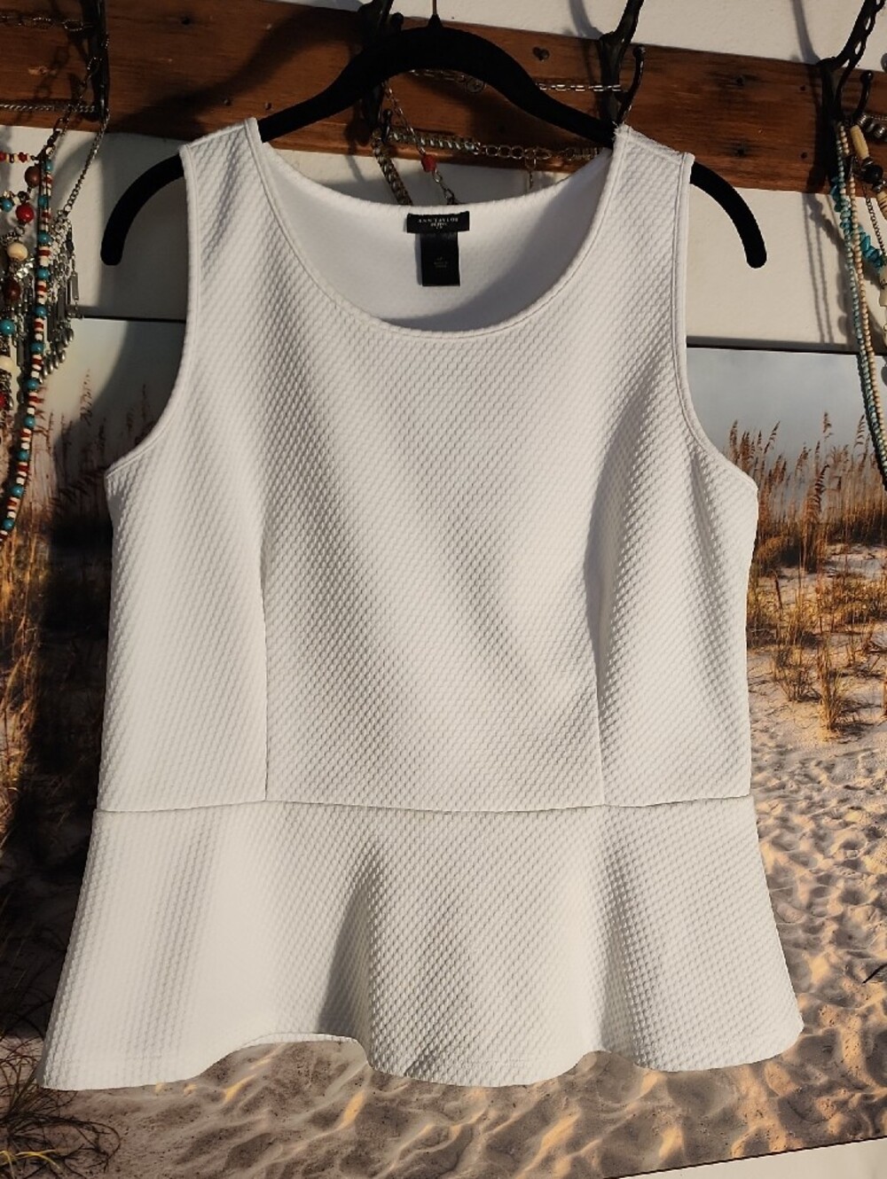 Ann Taylor White Textured Peplum Tank